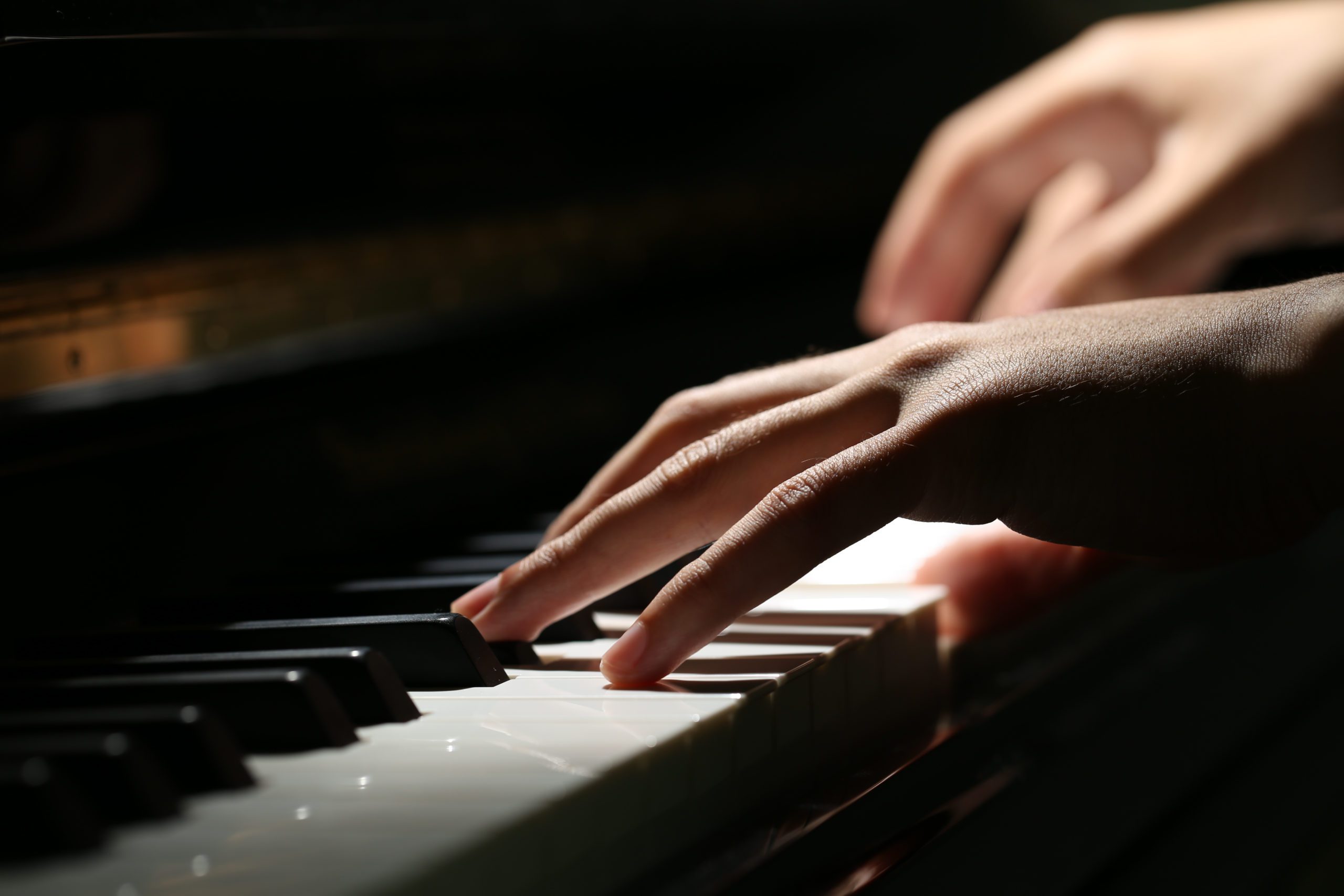 Close up shot of piano playing